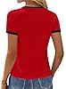 SOFIA'S CHOICE Ringer Tee Women Crew Neck Color Block Basic Summer Casual Short Sleeve T Shirt, Red Black, S #2