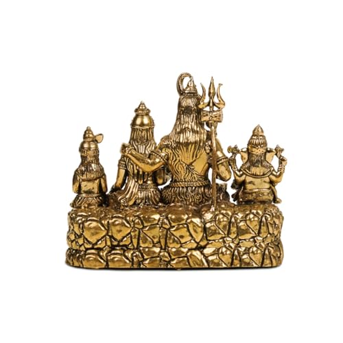 Image of 4.5 inch Brass Shiv Parivar God Idol for Home Temple & Pooja Room Handmade Shiva Parvati Ganesh Kartikeya Statue Pure Brass Murti for Spiritual Decor & Vastu Enhancement