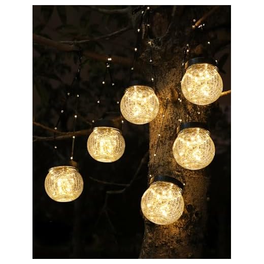 PARTPHONER Solar Lanterns Solar Lights Outdoor Waterproof 6-Pack, Solar Powered Hanging Lights Cracked Glass Hanging Globes for Christmas Decoration, Shepherd Hook, Garden Tree Ornaments