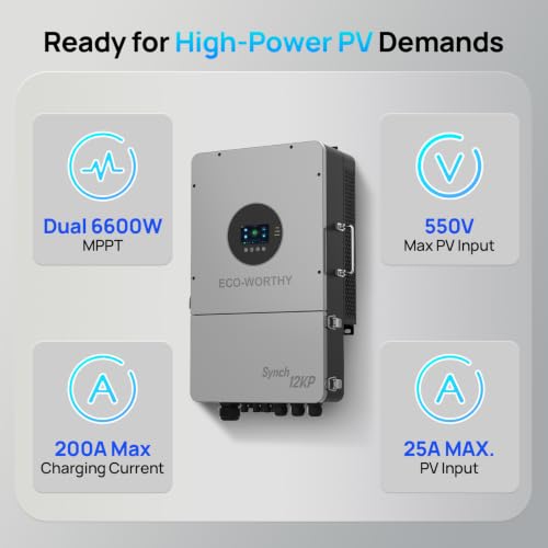 Image of ECO-WORTHY Synch 12KP Split-Phase Solar Hybrid Inverter,48VDC to 120 /240VAC