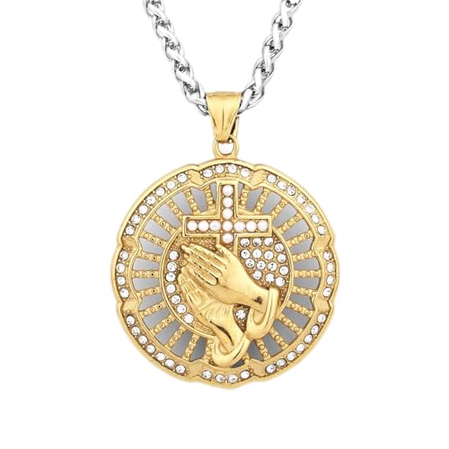Collier scintillant mains en prière à porter au quotidien pour homme