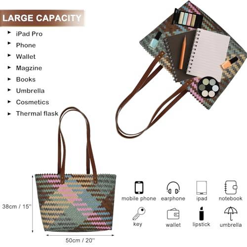 Women Straw Handbags Large Hand-Woven Tote Bag Summer Travel Beach Straw Shoulder Bags3