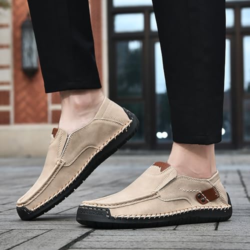 Mens Loafers Casual Slip on Shoes Business Lightweight Refreshing Classic Slippers Walking Driving Apricot4