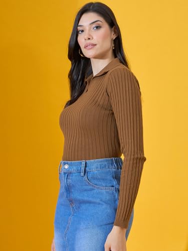 Image of 98 Degree North Women Spread Collar Sweater-G1165-BROWN
