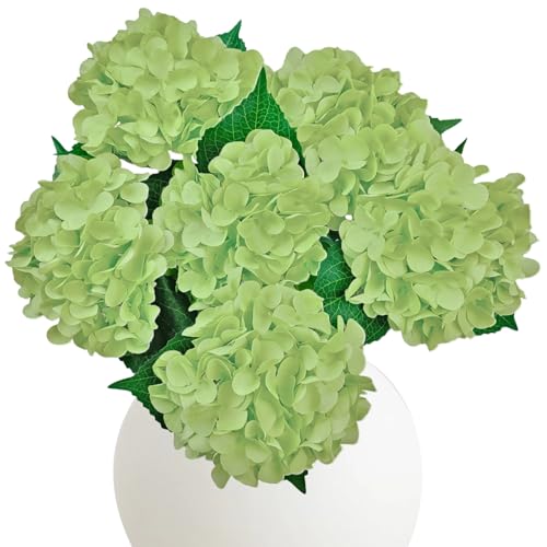 Iare.NiKoo 6PCS Green Hydrangea Artificial Flowers arrangments, Bulk Silk Fake Flower with Stems, Faux Hydrangeas Bouquets for Home Décor, Wedding, Party, and Office Table Centerpieces.