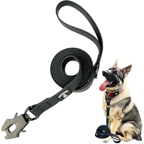 Heavy Duty Silicone Dog Leash - Quick Release Locking Clasp - Waterproof PVC Rubber Coated Nylon Tactical Leash - Medium & Large Dogs, Strong Reliable for Training, Outdoor Adventures Or Daily Walks Cover
