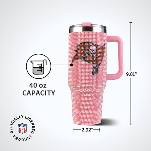 Image of The Memory Company Officially Licensed 40oz Pink Bling Game Day Tumbler, Tampa Bay Buccaneers