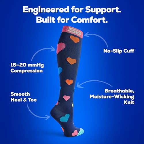 Image of SB SOX 3-Pair Compression Socks (15-20mmHg) for Men & Women - Comfortable Socks, Easy to Put On - Best Socks for Daily /Any Use, Running, Nurse, Travel
