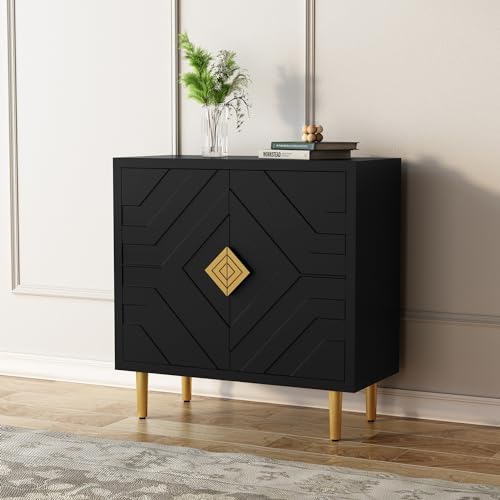 HOLTICO Aparador con 2 puertas, armario de cocina, armario de almacenamiento para salón, cocina, dormitorio - Negro