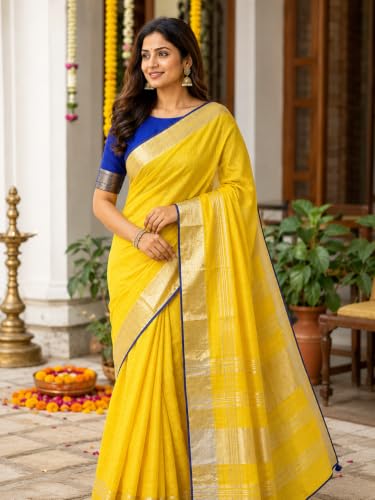 Image of HAIDER ALI AND SONS Grey Cotton Linen Saree for Women | Soft Linen Slub Blend Saree with Running Blouse Piece | Lightweight Handloom Style Saree | Office, Casual, Party & Festival Wear 