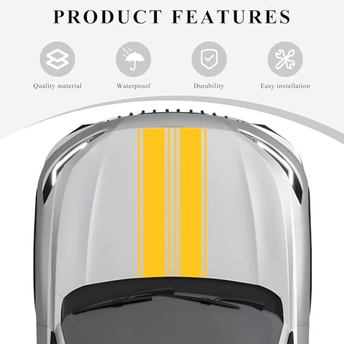 Image of 2 PCS Car Hood Sticker, 70.9 inch x 7.3 inch Waterproof Racing Stripes Auto Body Side Decals, Sports Style Hood Sticker Exterior Decoration for Most Vehicles, Car Accessories (Yellow)