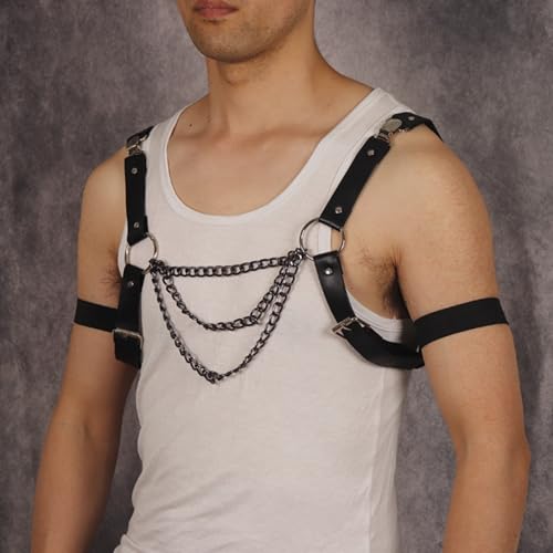 Chest Harness Belt with Chains for Men Punk Body Chains Gothic Shoulder Belt Arm Suspender Club Accessories Outfits3