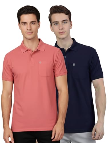 Image of Lux Cozi Men's Cotton Blend Polo T-Shirt with Chest Pocket | Collar T-Shirts for Men | Half Sleeves | Plain - Regular Fit (Pack of 2)