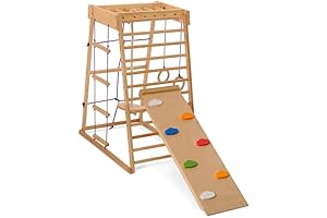 Wooden Indoor Climbing Ladder with Climbing Wall, Colorful Grips