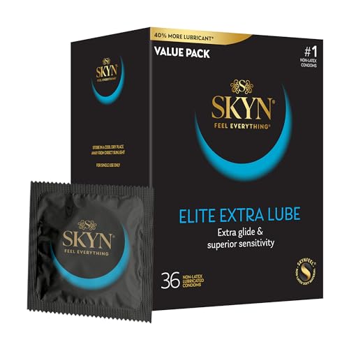 SKYN Elite Extra Lube Condoms – 36 Count – Ultra-Thin, Lubricated Latex-Free Condoms with Extra-Silky Lubricant