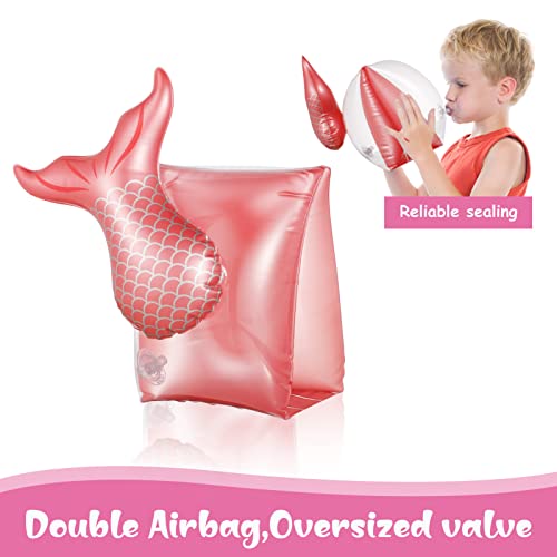 Image of 4 Pcs Inflatable Swimming Armbands, Swim Float Arm Bands Floating Sleeves for Kids, Tube Floaters Armlets for Boys Girls Pool Swim Training Aids, Shell Mermaid Armbands