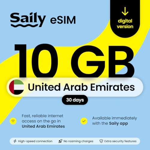 Saily, eSIM Data Plan for the UAE, 10GB/30 Days, Security Features, Digital Code