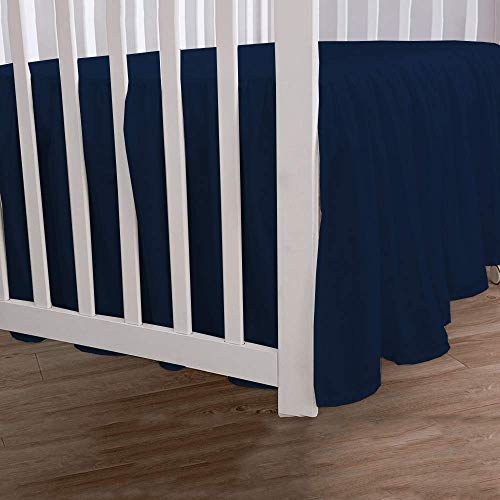 True Linen Navy Blue Crib Bed Skirt Dust Ruffle, Split Corner 100% Natural Cotton Nursery Crib Toddler Bedding Skirt For Baby Girls Or Boys, Infant Crib Bed Skirt Ruffled With Split Corners, 14" Drop #TOP2