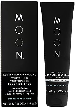 MOON Charcoal Whitening Stain Removal Toothpaste, Fluoride-Free, Lunar Peppermint Flavor for Fresh Breath, for Adults 4.2oz