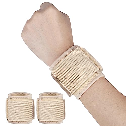 Yasdyri Wrist Brace Compression for Women and Men Adjustable Wrist Supports for Tendonitis, Arthritis, Carpal Tunnel, Sports Injuries, Badminton, Basketball, Fitness 2 Pack (Beige)