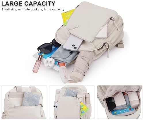 Image of Pealwel Mini Nylon Women Backpacks,Small Ladies backpacks Lightweight Shoulder Satchel Bag Tote Handbag Casual Travel Daypack (Beige(A))