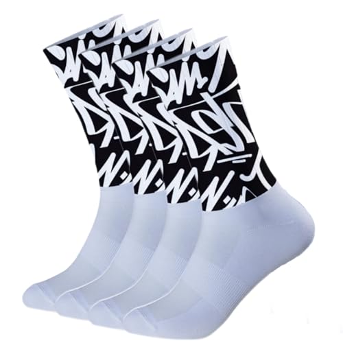 Men's Crew Socks Moisture-Wicking Women's Running Socks Breathable Non-Slip Silicone Socks for Hiking, Skiing, Cycling 2Pairs