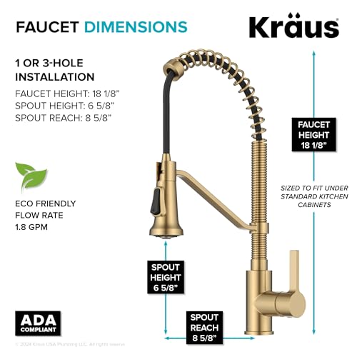 Image of KRAUS Britt Commercial Style 2-Function Single Handle Pull Down Kitchen Faucet in Spot-Free Brushed Brass, KPF-1693BB