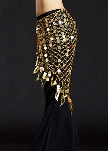 Saia feminina Aivtalk para dança do ventre com lantejoulas e triangulares, Dourado, Large