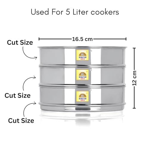 Image of Rakesh Gold Stainless Steel Container /cooker Separator | Stackable Food Grade, Rust-Free, Easy to Clean (Cooker Containers, Suitable for 5 litre Cooker - 3Pcs)