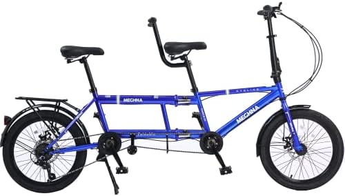 Tandem Bike - City Tandem Folding Bicycle, Foldable Tandem Adult Beach Cruiser Bike Adjustable 7 Speeds, CE FCC CCC Dark Blue