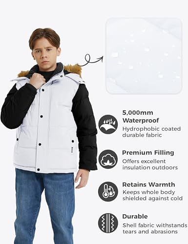 Image of Wantdo Boys' Winter Coat Warm Puffer Jacket Waterproof with Faux Fur Hood