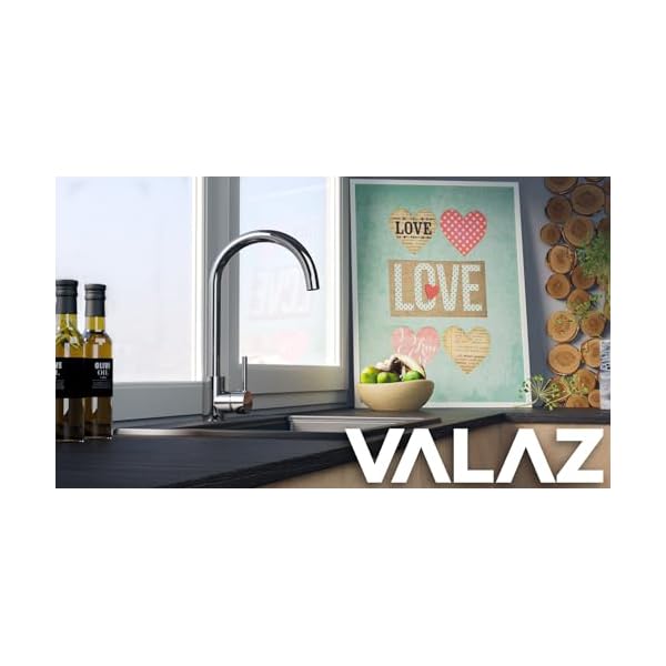VALAZ Robinet Cuisine Evier | Robinet Mitigeur 360° Swivel, Haute Pression, Economie d'Eau | Installation Facile et Rapide | Laiton, Acier Inoxydable, Chromé, Série Misisipi