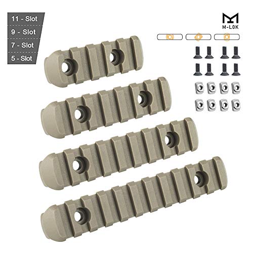 GVN M-Lok Polymer Rail Section 5,7,9,11 Slot Polymer Picatinny/Weaver Rail(4 Pieces Tan)