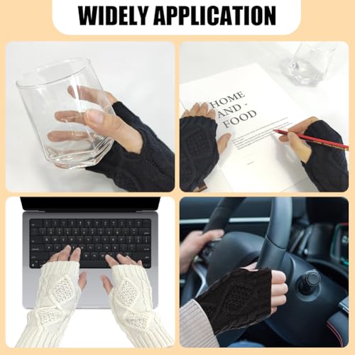 2 Paare Winter Knit armstulpen damen, women arm warmers knit Lange fingerlose handschuhe arm stulpen winter mit Fingerlöchern Winter Accessoires für Frauen Mädchen