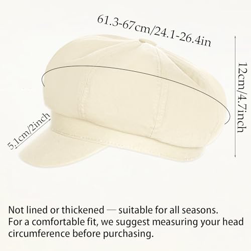 قبعات نيوزبوي للنساء - قبعة تاكسي كلاسيكية مكونة من 8 الواح مع شريط مطاطي قابل للتعديل، جيدة التهوية ومريحة ومناسبة لجميع الفصول، بيج، 7.625