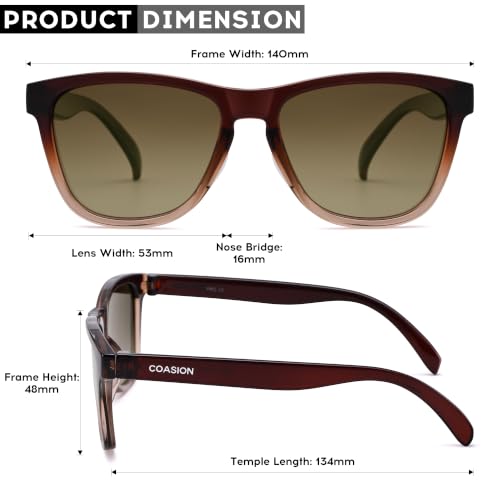 COASION Polarized Sunglasses for Women Men - UV400 Protection Classic Retro Square Trendy Sun Glasses (Brown Frame/Brown Gradient Lens) — view 5