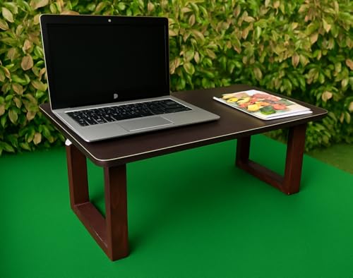 Image of Foldable Lap Desk | Plywood Bed Table - Modern Dark Finish, Sturdy Laptop Table for Study, Work, Sofa, Couch, Floor Use, Wide Wooden Legs, Near-Invisible Top (26 inch X 15 inch Large)