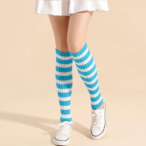 Image of Benefeet Striped Leg Warmers for Women & Girls - Ribbed Knit Soft Colorful Long Warmers for 80s 90s Dance Party