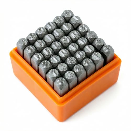 QWORK® 36 piezas punzones de metal y cuero para tallado de bricolaje en relieve (4 mm) (números 0 9, alfabeto A Z, símbolo &)