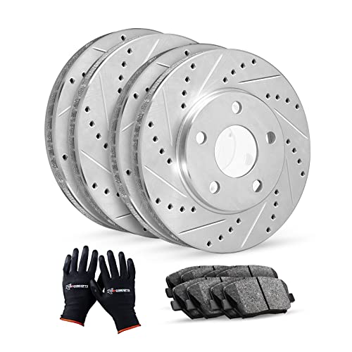 Image of R1 Concepts Front and Rear Drilled Slotted Brake Rotors| Sensor Included| Ceramic Brake Pads and Rotors Kit| Fits 2009-2010 BMW 335d, 2007-2010 BMW 335i, 2007 BMW 335xi