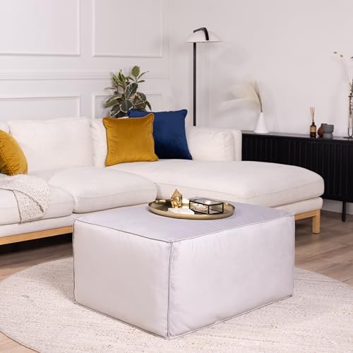 Factory Direct Partners Velvety and Vinyl Overstuffed Rectangle Ottoman for Living Room, Lounge, Office - Sterling