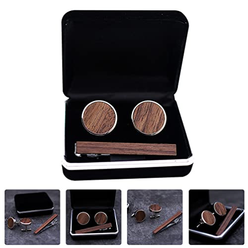 GALPADA Houten Manchetknopen en Tie Clip Set Mannen Hout Inlay Tie Clip Ronde Manchetknopen Met Cadeaubon Vader Cadeau Voor Formeel Zakelijk Huwelijksfeestje - Image 7