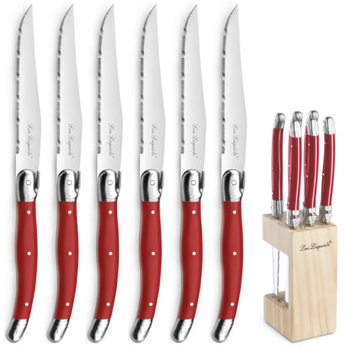 Lou Laguiole 2511RDK000K35 Bloc 6 Coltelli da Bistecca, Acciaio Inossidabile, Rosso, Taglia Unica