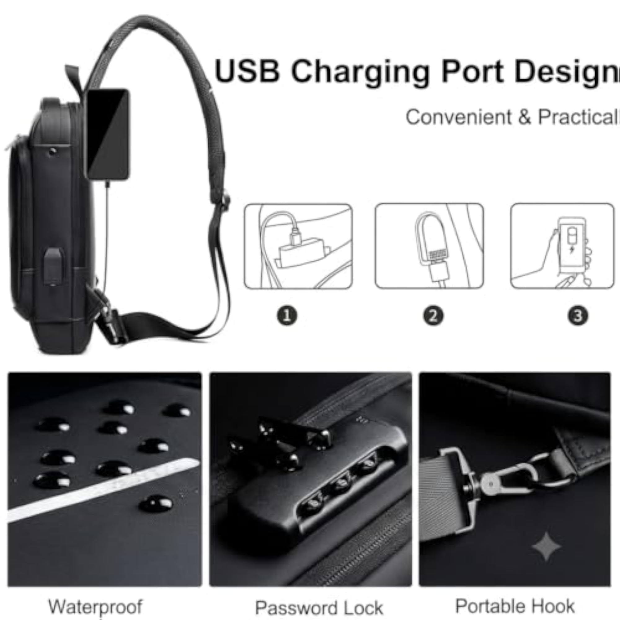 Anti-Theft Sling Chest Bag with Combination Lock
