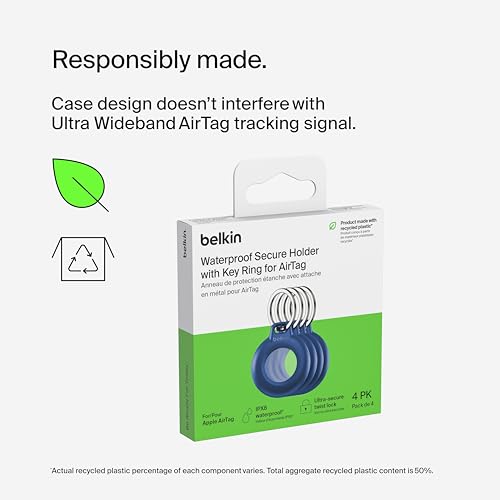Belkin Waterproof Apple AirTag Keychain, 4 Pack, IPX8 | Twist-and-lock waterproof seal, transparent window, key ring, keys, remote fob, backpack, pet collar, luggage tag - image 6