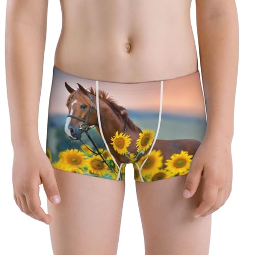Boys' Cotton Boxer Brief Soft Underwear-Horse Sunflowers