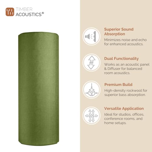 Image of Timber Acoustics Tube Traps | Rockwool | Freestanding Bass Traps | Absorber Diffuser | Room Acoustics & Soundproofing | Home Theatres & Music Studios [Single] 4' x 1' (Green)