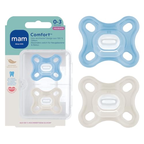 MAM Comfort Schnuller, 0-3 Monate, blau/beige, 2 Stück