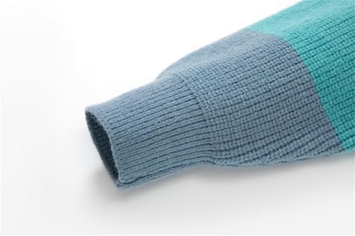 Basic Casual Knitted Long Sleeve Pullover Sweater Blocking Dough Youth Basic Casual Knitted Long (Light Blue, XXL)3