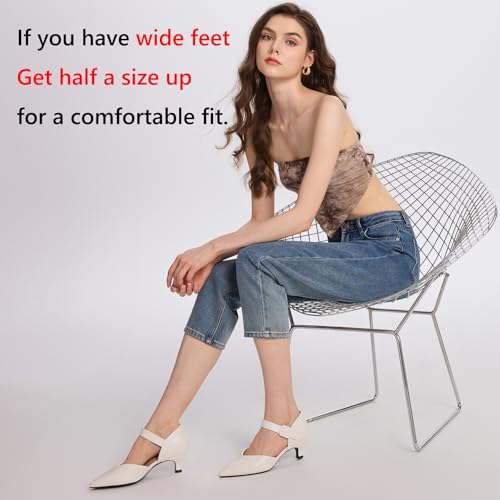 Image of RIBONGZ Comfortable Kitten Heels for Women Pointed Closed Toe Ankle Strap Buckle Heels Slip on Low Heel Church Pumps Wedding Bridal Party Dressy Shoes